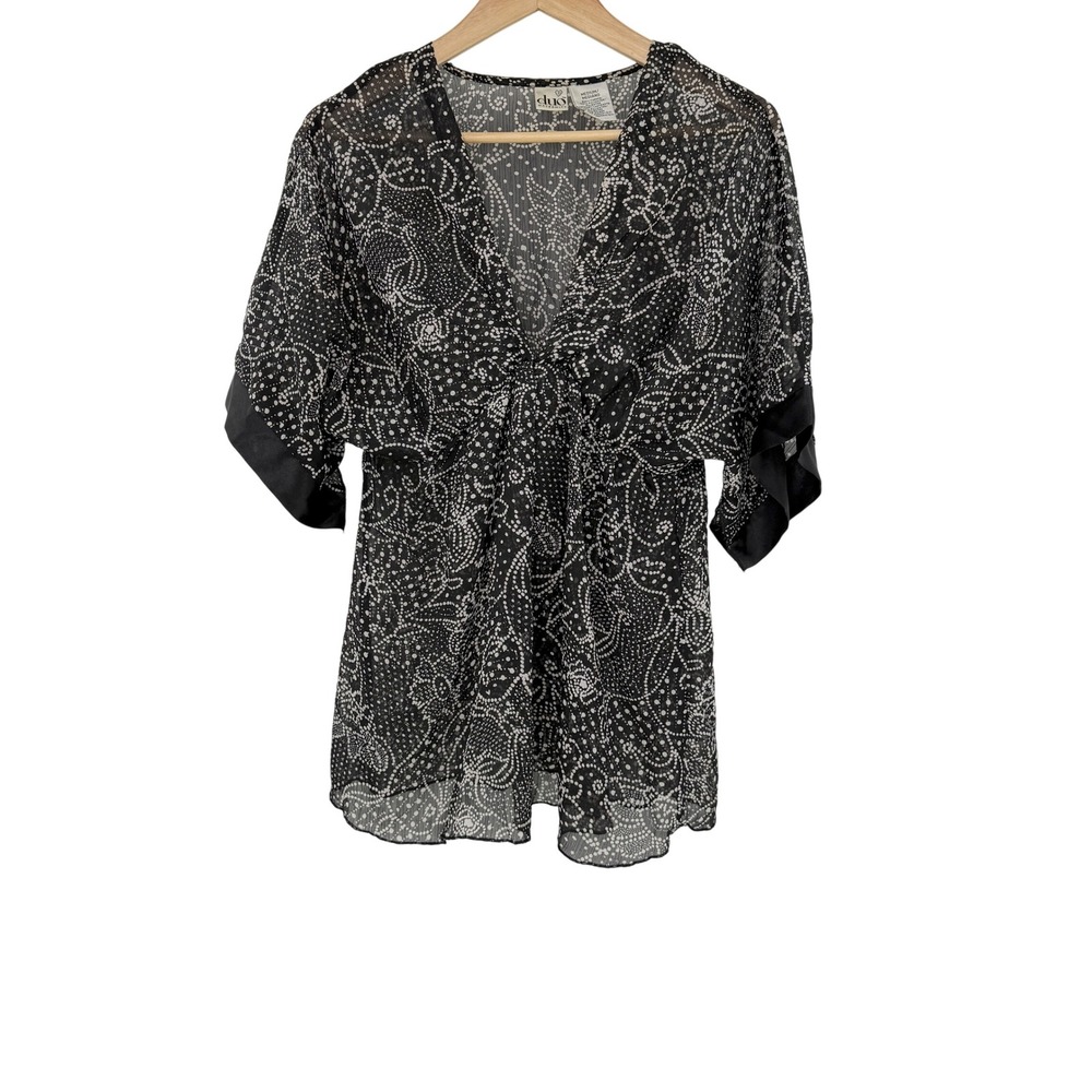 Duo Maternity Black White Dotted Floral Print Kimono Sleeve Cover Up Tunic M